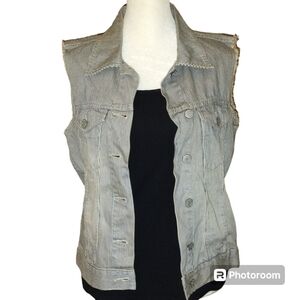 Rock & Republic Denim Vest Navy Pinstripe Size Small EUC